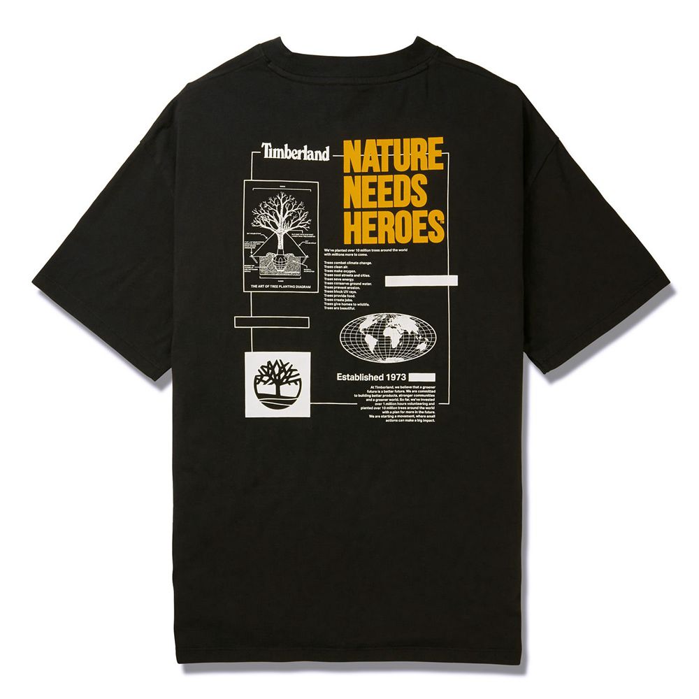 Camisetas Timberland Argentina Hombre - Heritage Short-Sleeve Back-Print Graphic - Negras - BCHRFY-0